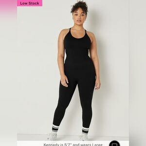 Plus Size XXL Victorias Secret PINK Seamless Black Workout Onesie Built in Bra